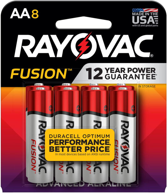 Fusion AA Batteries, Premium Alkaline Double a Batteries (8 Battery Count)