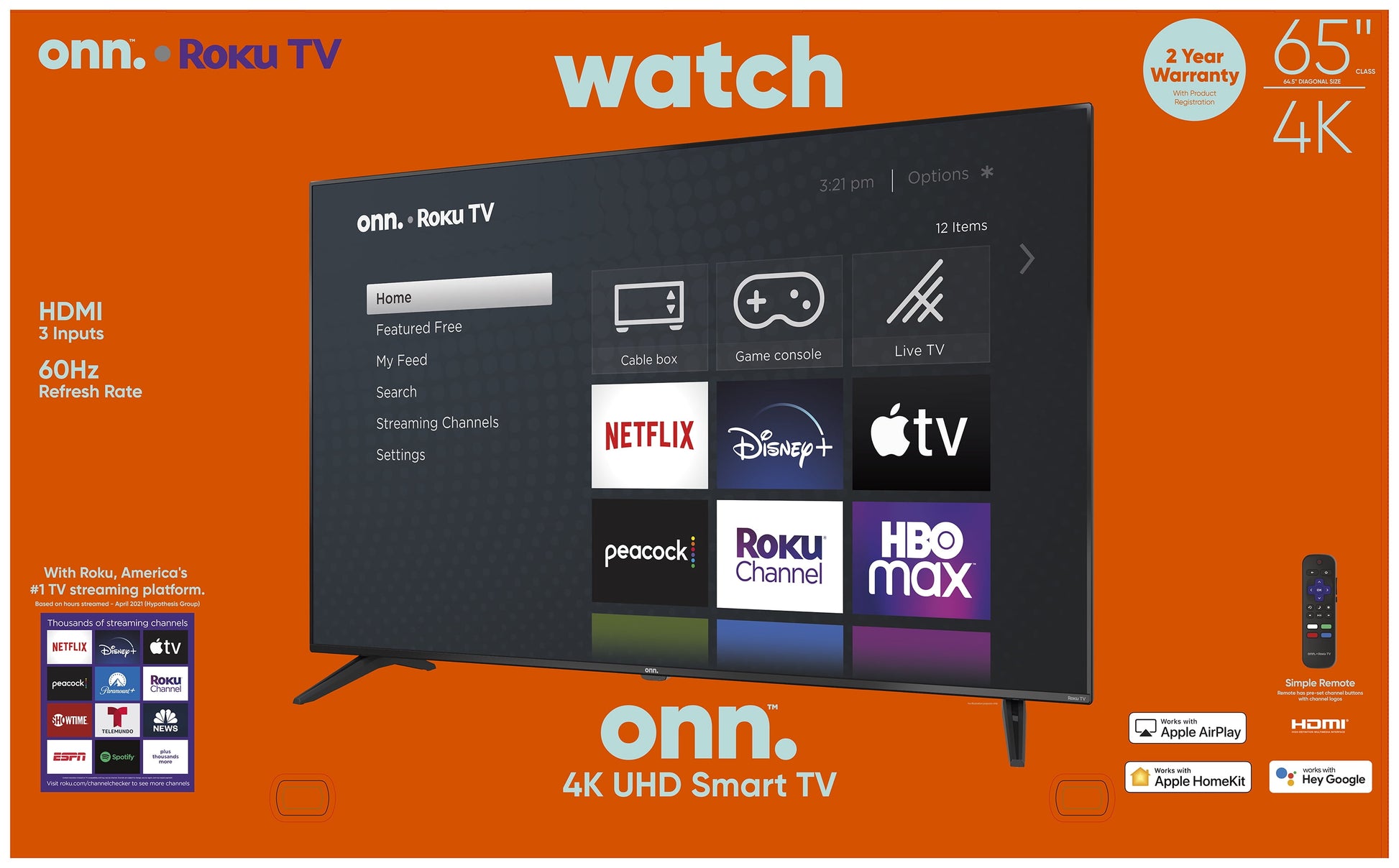 65” Class 4K UHD (2160P) LED Roku Smart Television HDR (100012587)