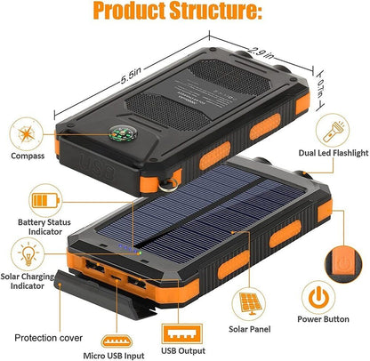 20,000 Mah Portable External Solar Power Bank for Phone Tablet Dual USB Port